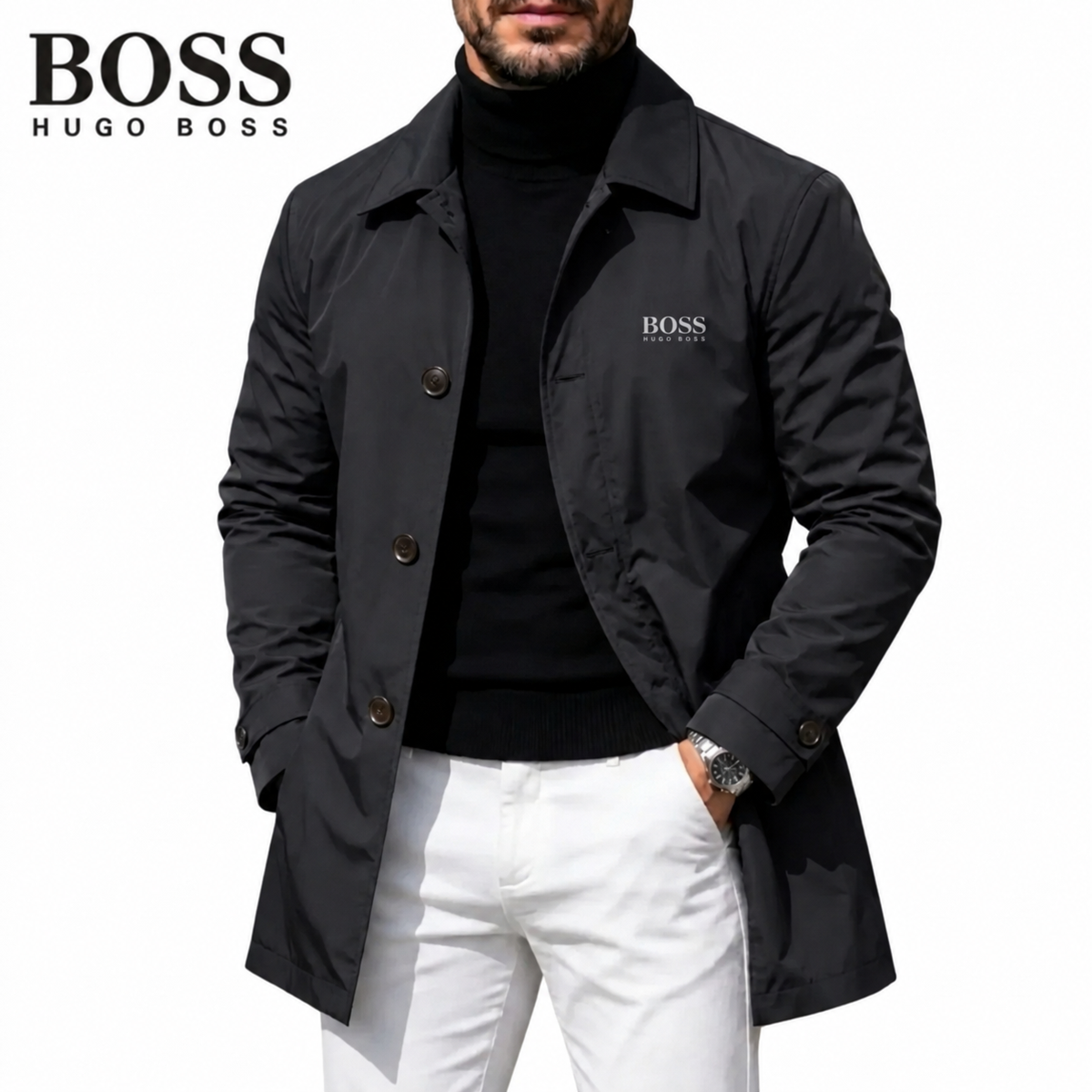 Cappotto da uomo con colletto e bottoni davanti