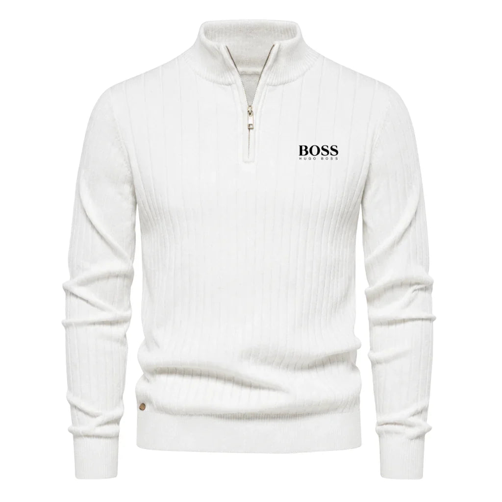 BOSS™ Gerippter Premium-Pullover mit Reißverschluss am Kragen