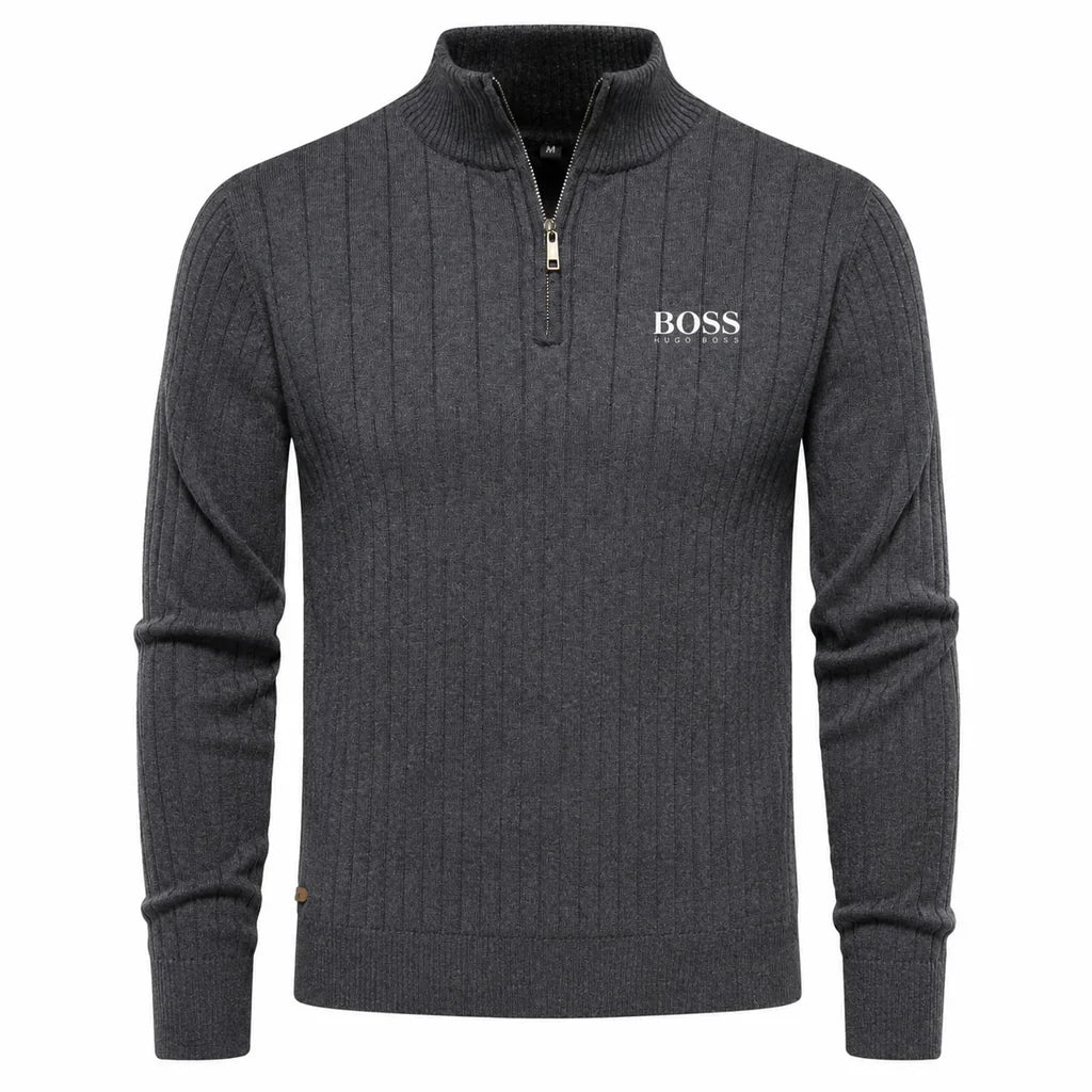 BOSS™ Gerippter Premium-Pullover mit Reißverschluss am Kragen