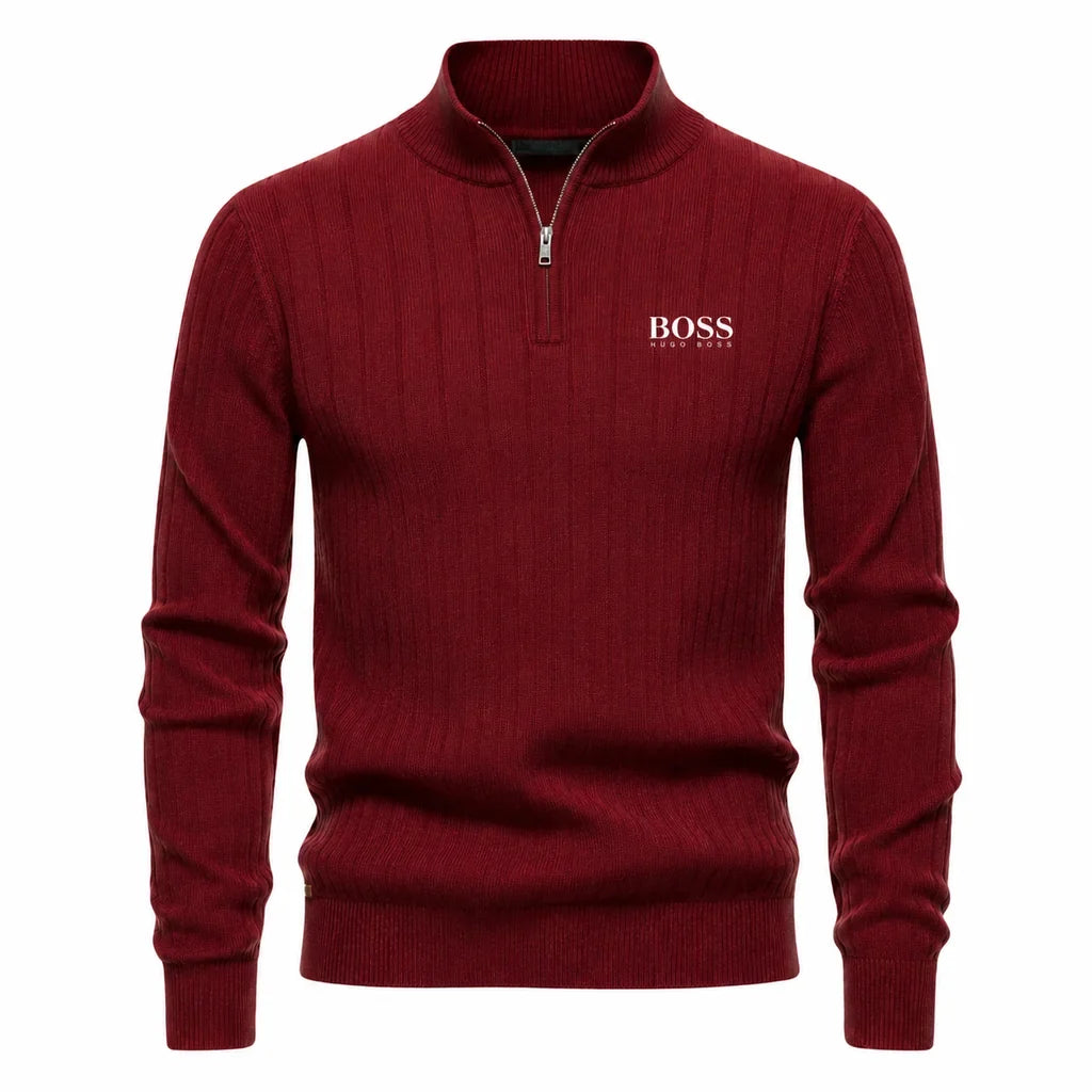 BOSS™ Gerippter Premium-Pullover mit Reißverschluss am Kragen