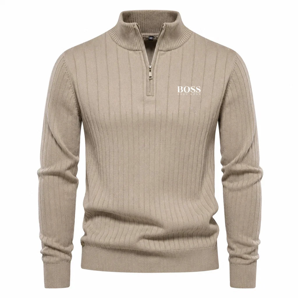 BOSS™ Gerippter Premium-Pullover mit Reißverschluss am Kragen