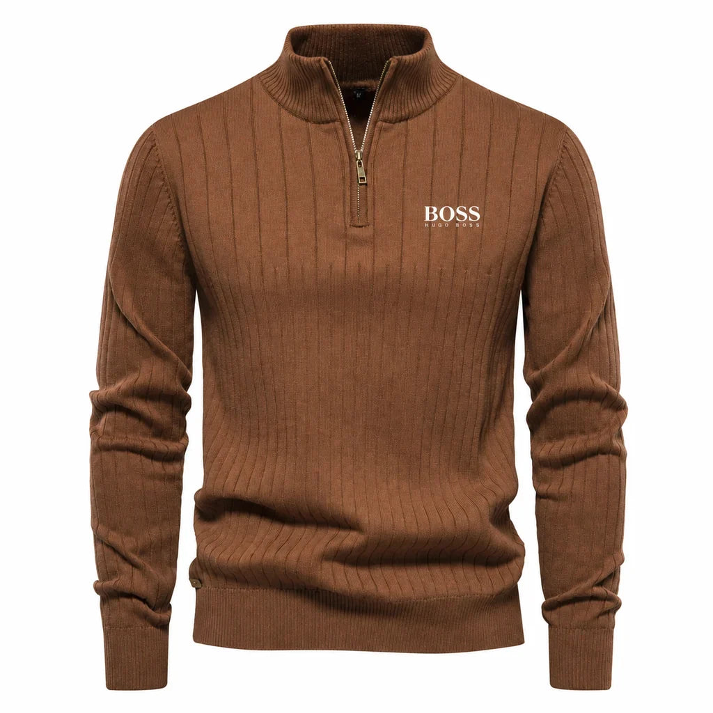 BOSS™ Gerippter Premium-Pullover mit Reißverschluss am Kragen