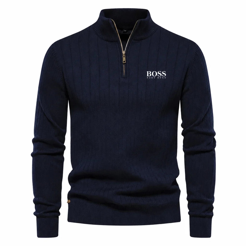 BOSS™ Gerippter Premium-Pullover mit Reißverschluss am Kragen