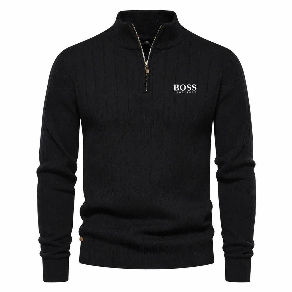BOSS™ Gerippter Premium-Pullover mit Reißverschluss am Kragen